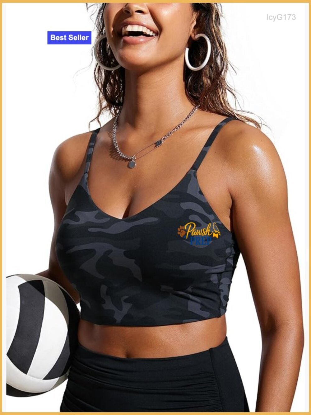 V Shaped Longline Bikini Top with Padded Cups & Adjustable Straps